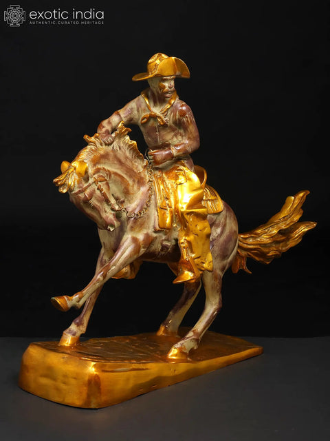 25" Cowboy Riding a Horse | Brass Statue | Home Decor