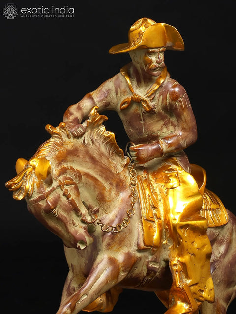 25" Cowboy Riding a Horse | Brass Statue | Home Decor