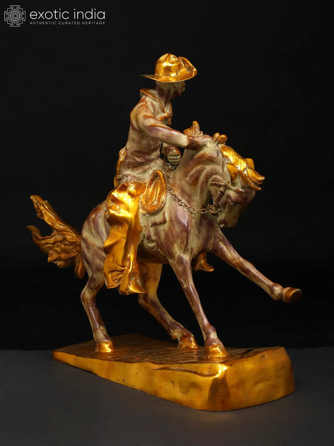 25" Cowboy Riding a Horse | Brass Statue | Home Decor