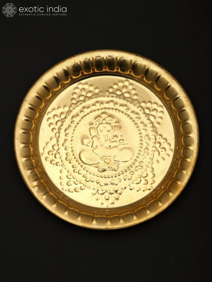8" Lord Ganesha Brass Ritual Plate for Pooja