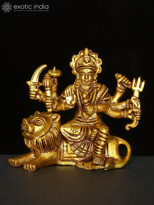 3" Brass Goddess Durga Sherawali Maa Handmade Statue