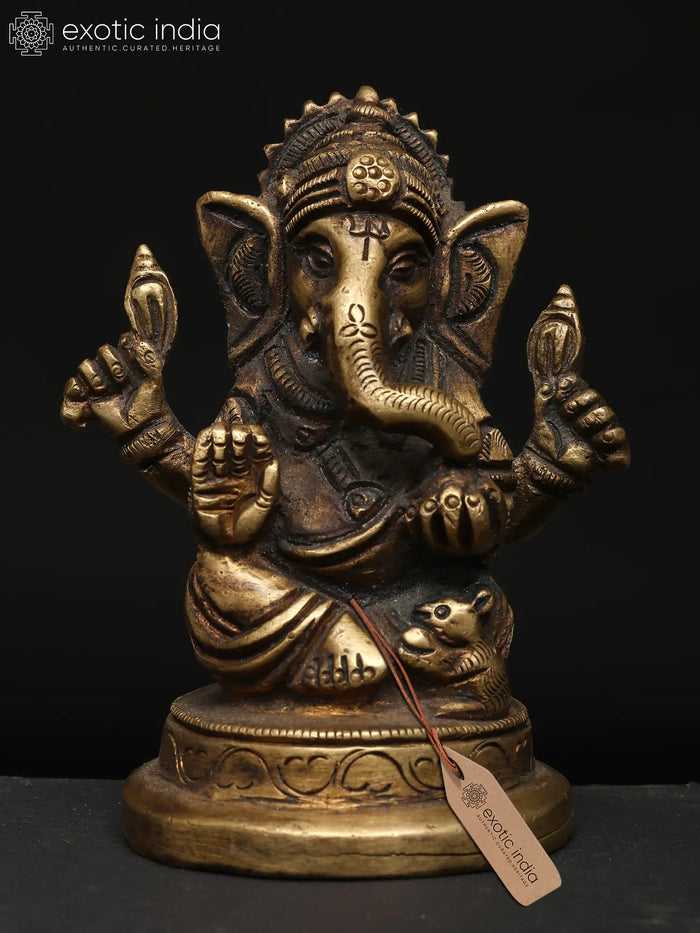 3" Small Blessing Ganesha Brass Statue for Home Pooja