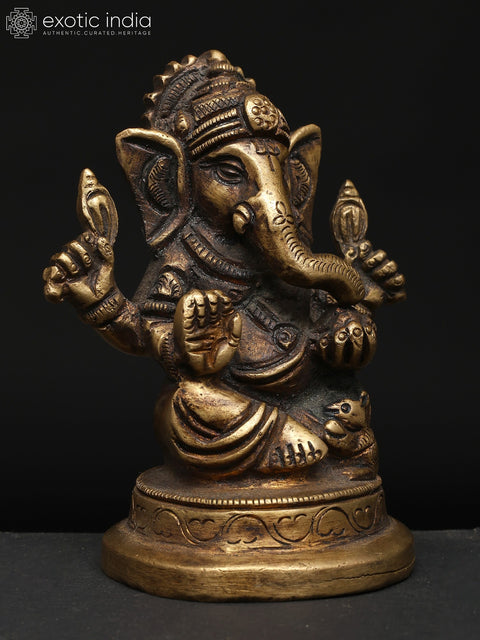 3" Small Blessing Ganesha | Brass Statue