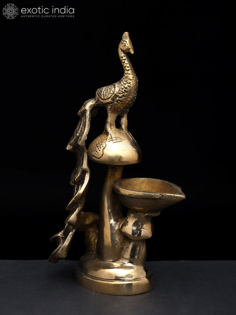 8" Beautiful Peacock with Diya | Brass Statue
