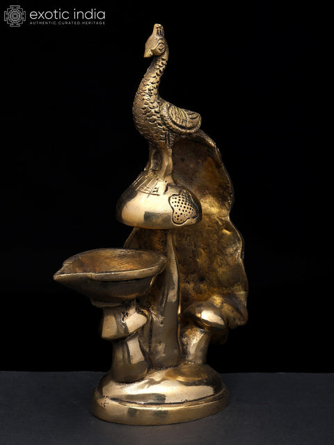 8" Beautiful Peacock with Diya | Brass Statue