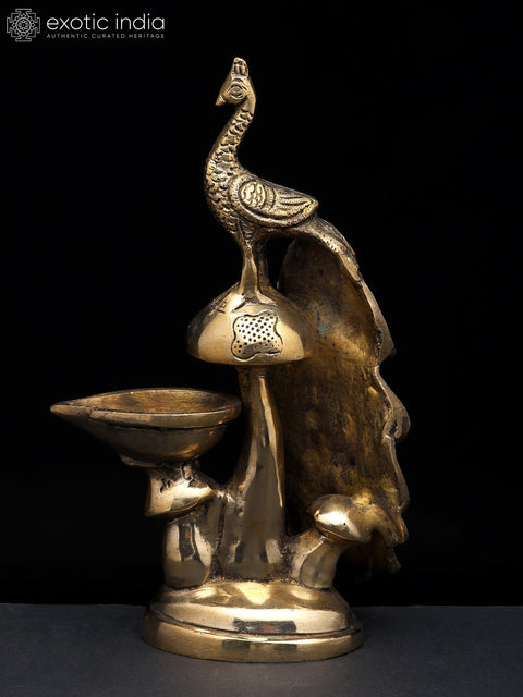 8" Beautiful Peacock with Diya | Brass Statue