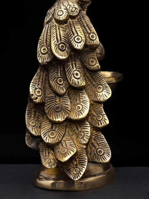 8" Beautiful Peacock with Diya | Brass Statue
