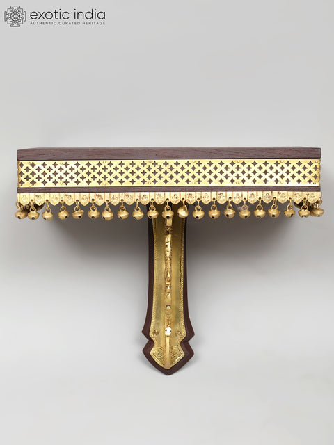 13" Peacock Design Wall Shelf in Wood with Brass Work | Wall Hanging