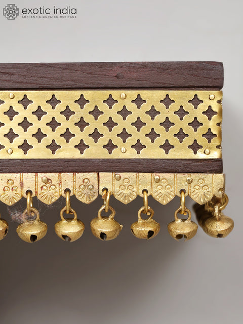 13" Peacock Design Wall Shelf in Wood with Brass Work | Wall Hanging
