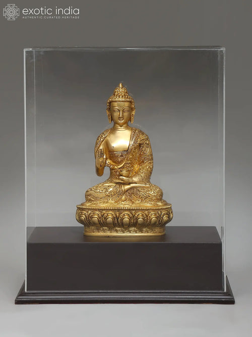 17" Brass Lord Buddha Seated in Vitark Mudra Statue