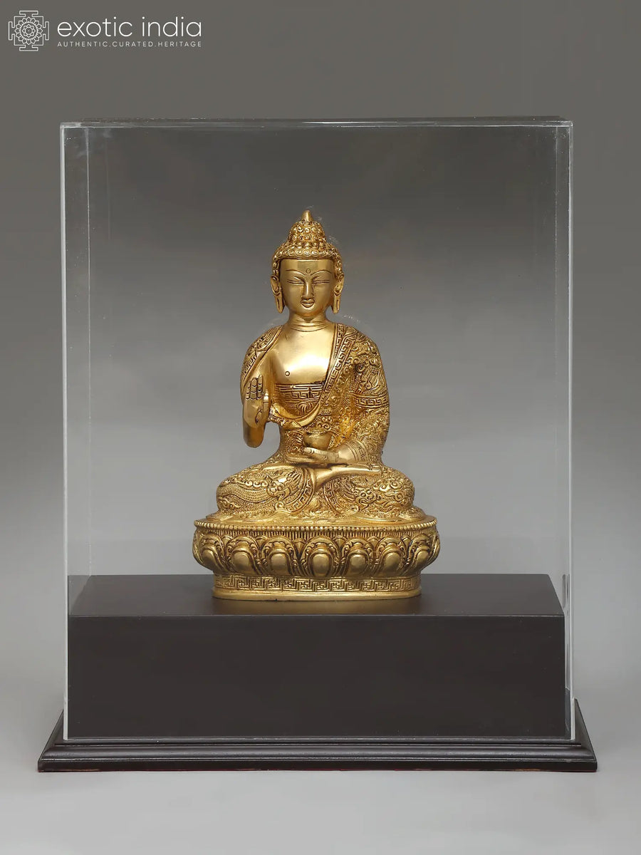 17" Brass Lord Buddha Seated in Vitark Mudra Statue