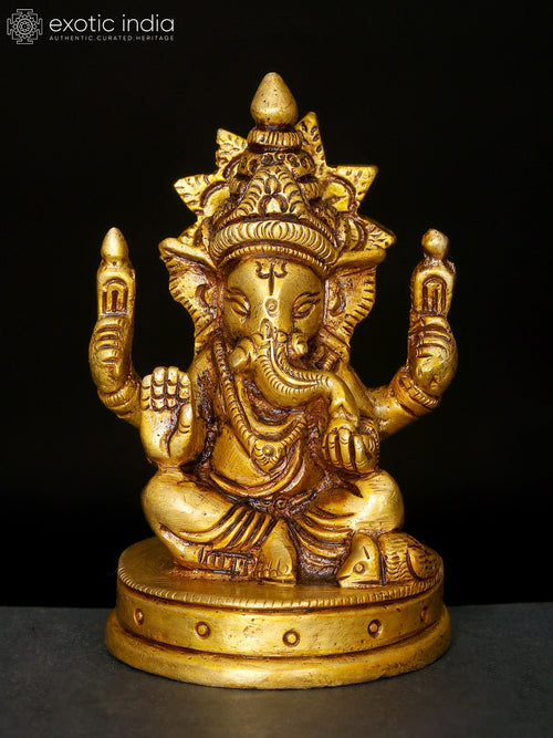 3" Small Lord Ganesha Brass Idol for Pooja