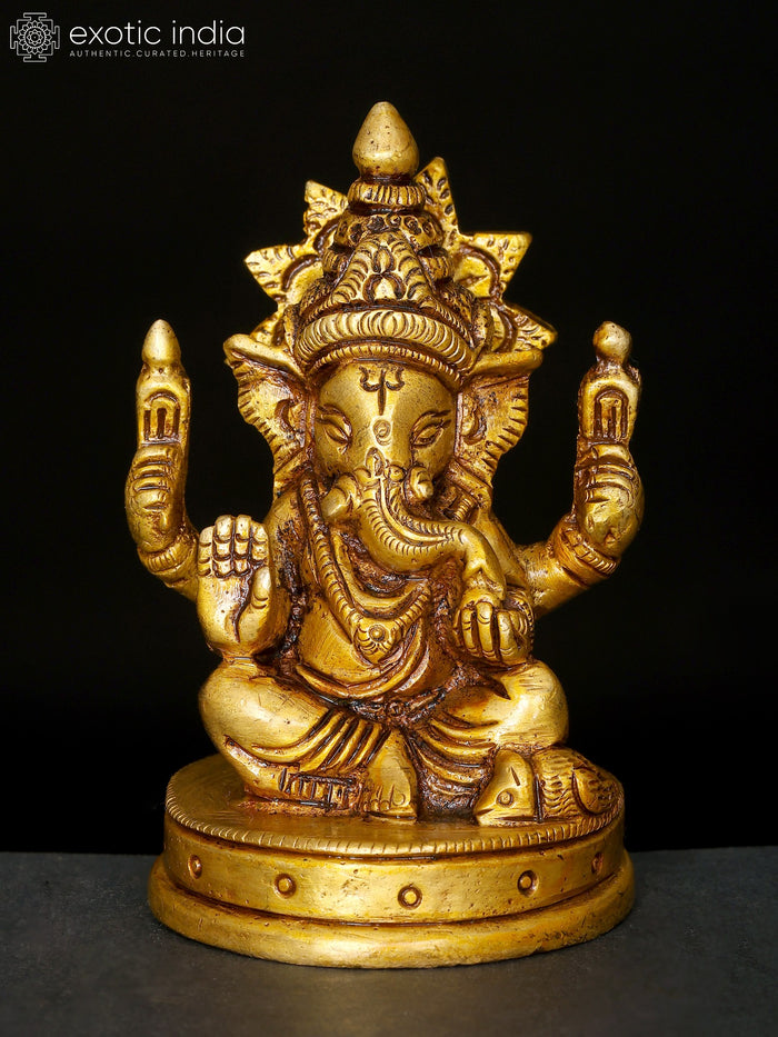 3" Small Lord Ganesha Brass Idol for Pooja
