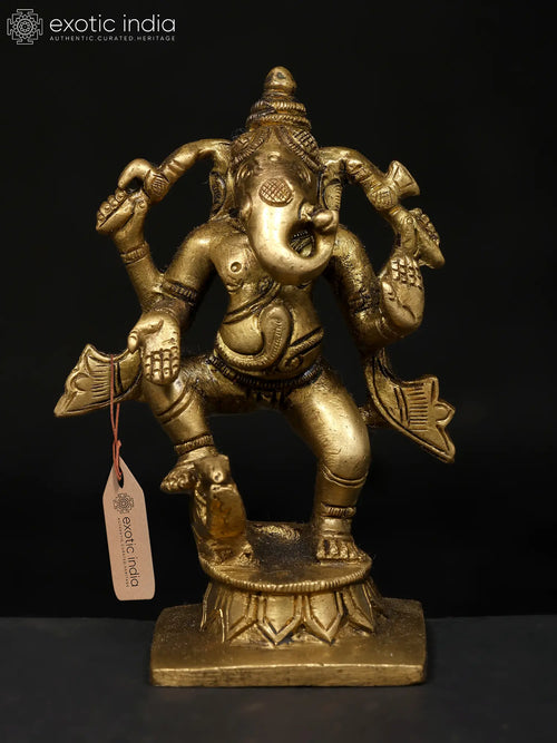4" Dancing Lord Ganesha Brass Statue for Home Pooja
