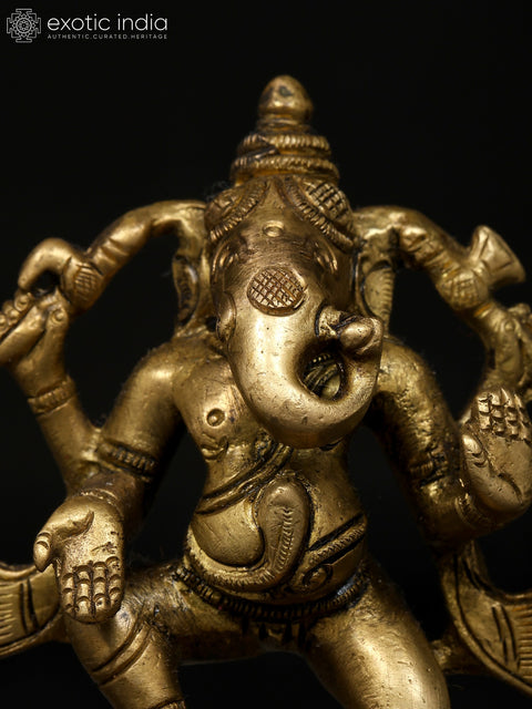 4" Small Dancing Lord Ganesha | Brass Statue