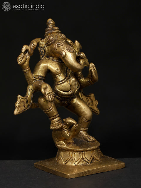 4" Small Dancing Lord Ganesha | Brass Statue