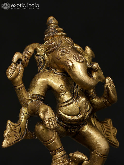 4" Small Dancing Lord Ganesha | Brass Statue