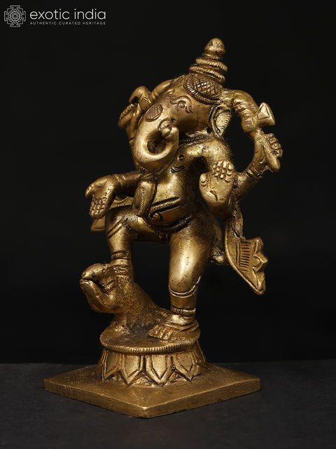 4" Small Dancing Lord Ganesha | Brass Statue