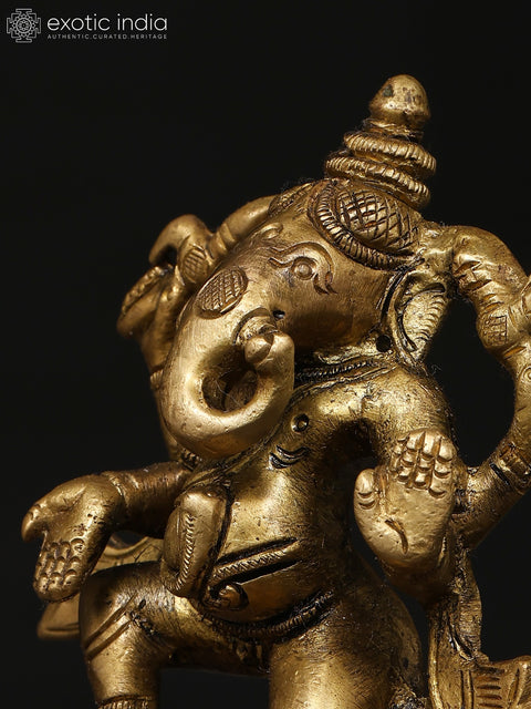 4" Small Dancing Lord Ganesha | Brass Statue