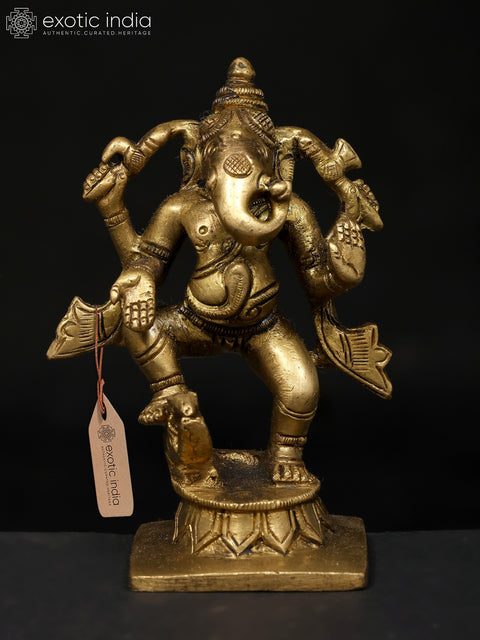 4" Small Dancing Lord Ganesha | Brass Statue