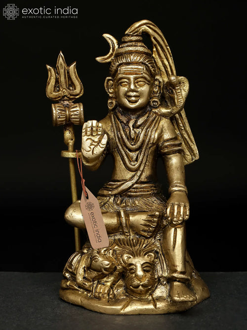 4" Blessing Lord Shiva Brass Statue for Home Pooja
