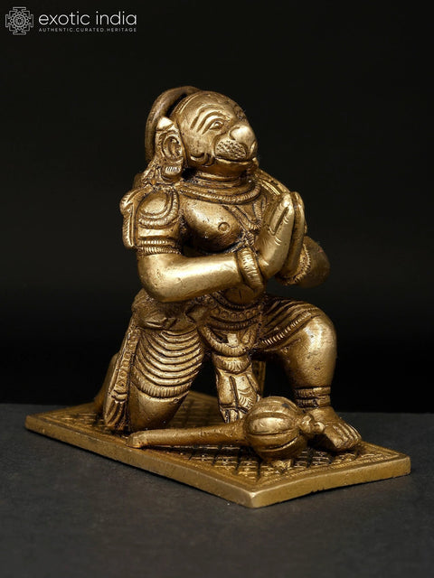 3" Small Sitting Namaskar Hanuman | Brass Statue
