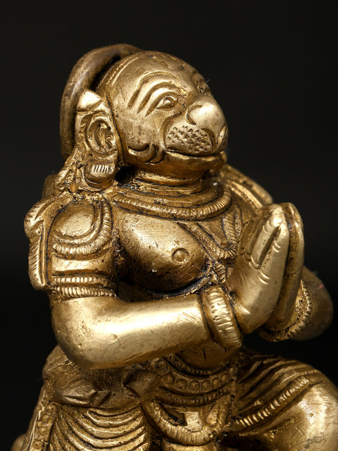 3" Small Sitting Namaskar Hanuman | Brass Statue