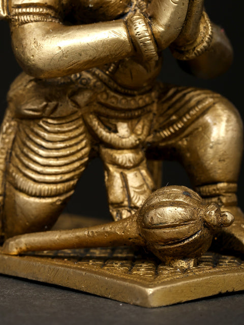 3" Small Sitting Namaskar Hanuman | Brass Statue