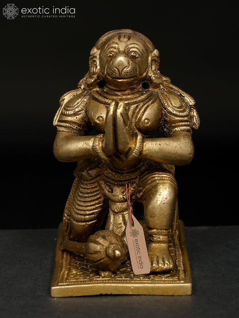 3" Small Sitting Namaskar Hanuman | Brass Statue