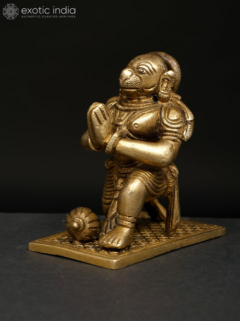3" Small Sitting Namaskar Hanuman | Brass Statue