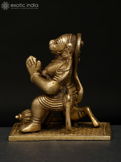 3" Small Sitting Namaskar Hanuman | Brass Statue