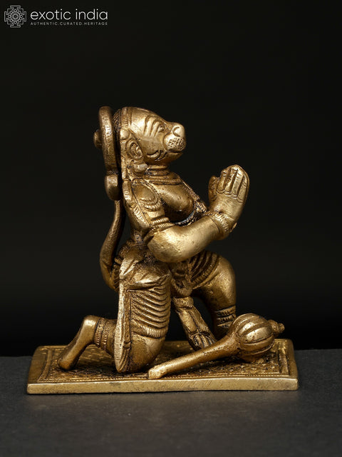 3" Small Sitting Namaskar Hanuman | Brass Statue
