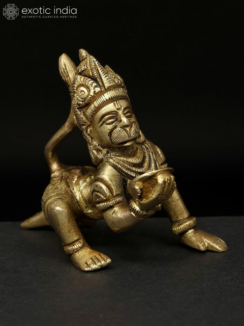3" Small Crawling Bal Hanuman | Brass Statue