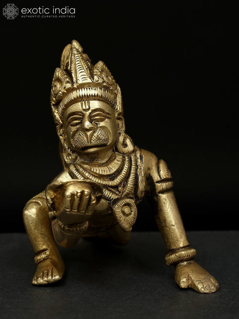 3" Small Crawling Bal Hanuman | Brass Statue