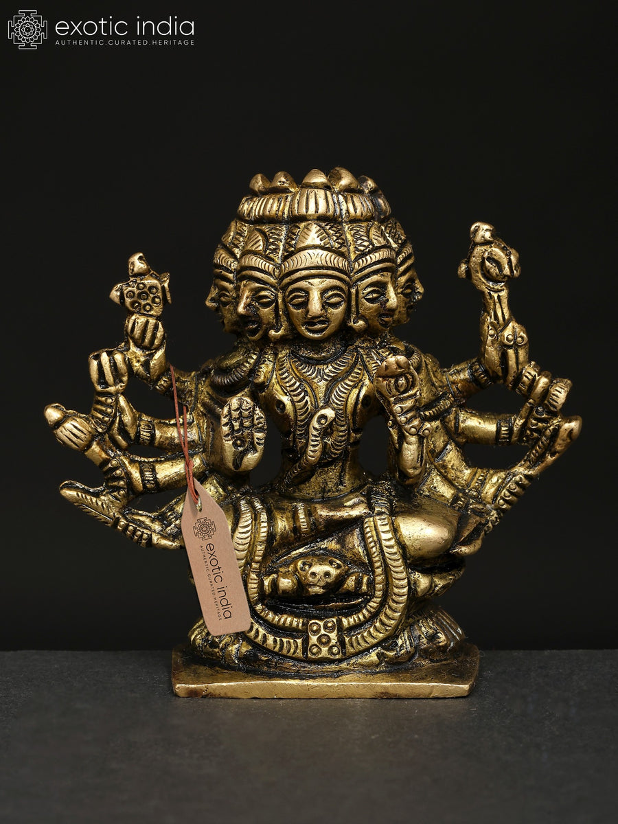 2" Small Five Headed Goddess Gayatri Brass Statue Handmade