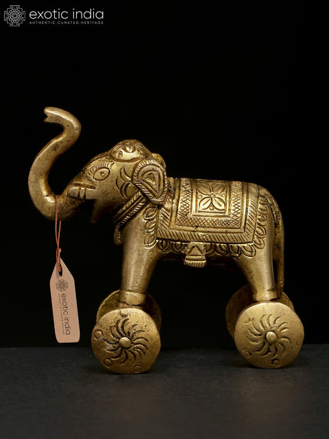 3" Small Brass Elephant Statue with Wheels | Animal Figurine