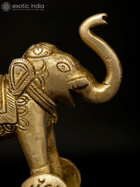 3" Small Brass Elephant Statue with Wheels | Animal Figurine