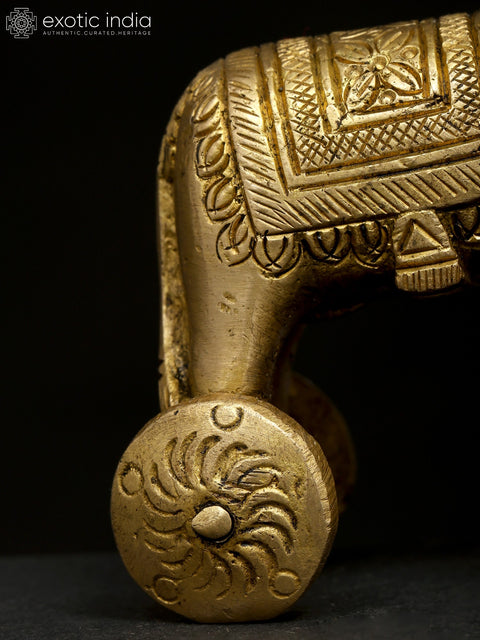 3" Small Brass Elephant Statue with Wheels | Animal Figurine