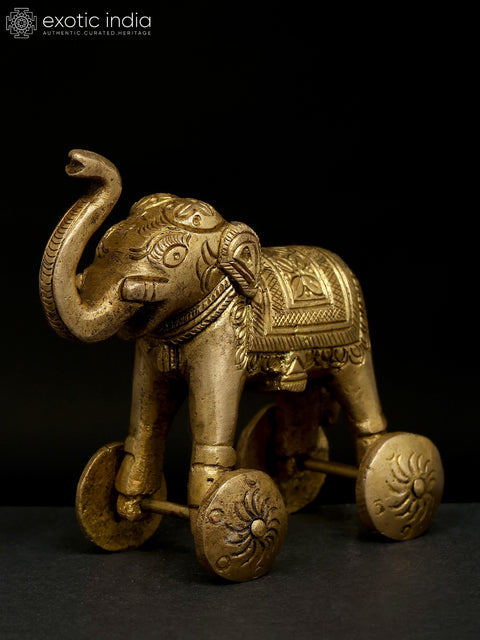 3" Small Brass Elephant Statue with Wheels | Animal Figurine