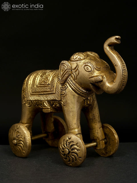 3" Small Brass Elephant Statue with Wheels | Animal Figurine