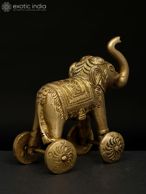 3" Small Brass Elephant Statue with Wheels | Animal Figurine