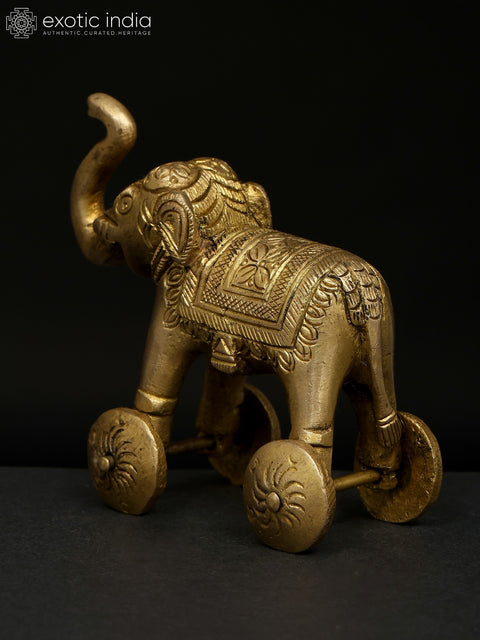 3" Small Brass Elephant Statue with Wheels | Animal Figurine