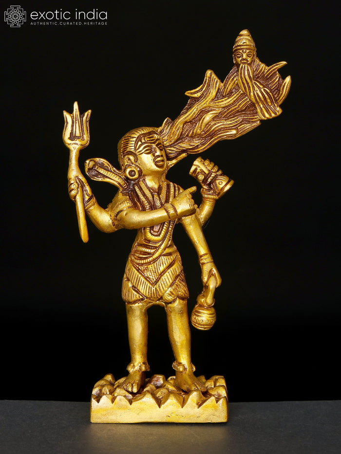 6" Descent of River Goddess Ganga Into The Hair of Lord Shiva | Brass Statue