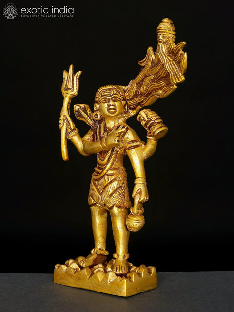 6" Descent of River Goddess Ganga Into The Hair of Lord Shiva | Brass Statue