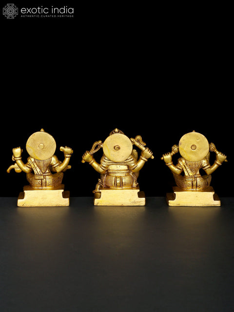 4" Small Set of Lakshmi Ganesha Saraswati | Brass Statues