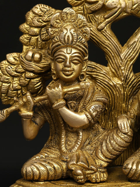 5" Small Radha Krishna Seated Under The Tree | Brass Idol