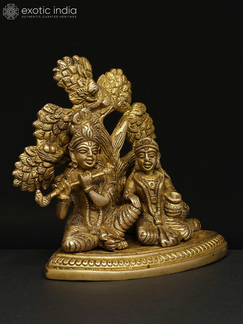 5" Small Radha Krishna Seated Under The Tree | Brass Idol