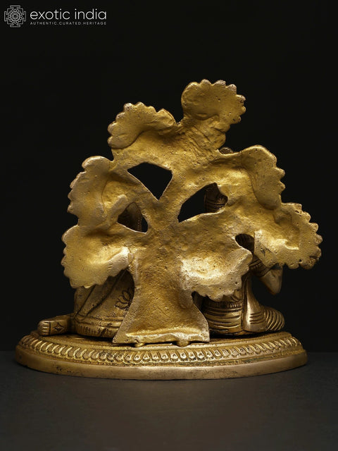 5" Small Radha Krishna Seated Under The Tree | Brass Idol