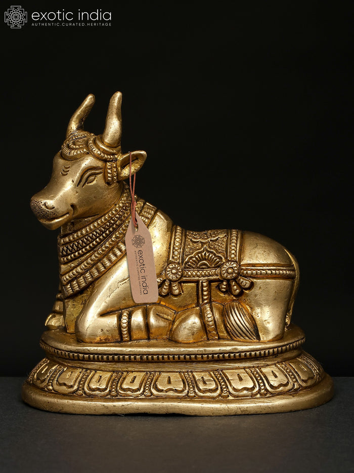 4" Sitting Nandi Brass Statue for Pooja