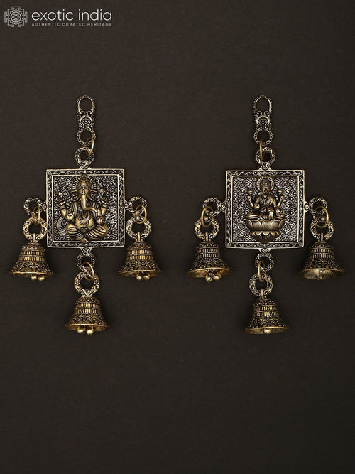 6" Handmade Brass Ganesha Lakshmi Bells Wall Hanging